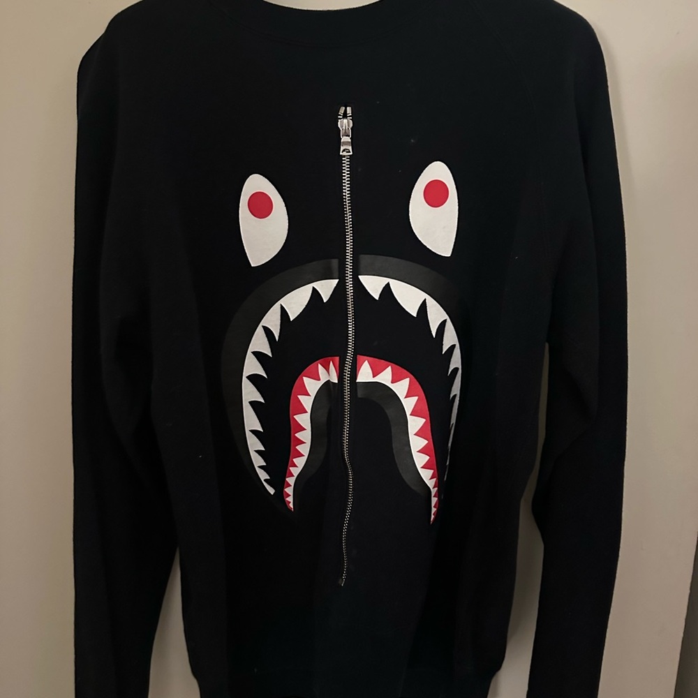 Bape Black and Red Zip Up Sweater with Iconic Shark Design